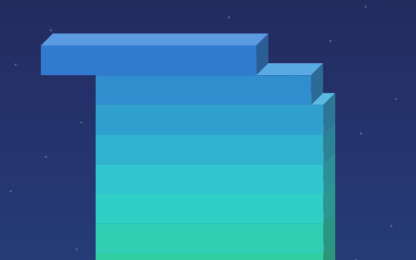 Stack Tower gameplay with a tall tower of coloured slabs